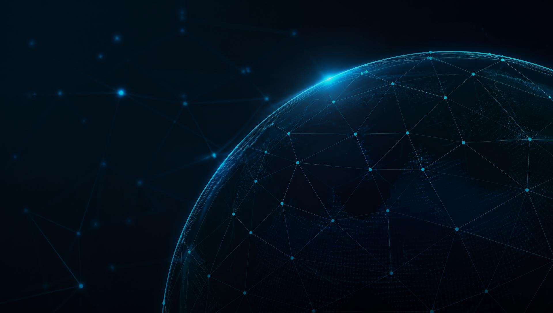 Abstract network of connected nodes over a digital globe